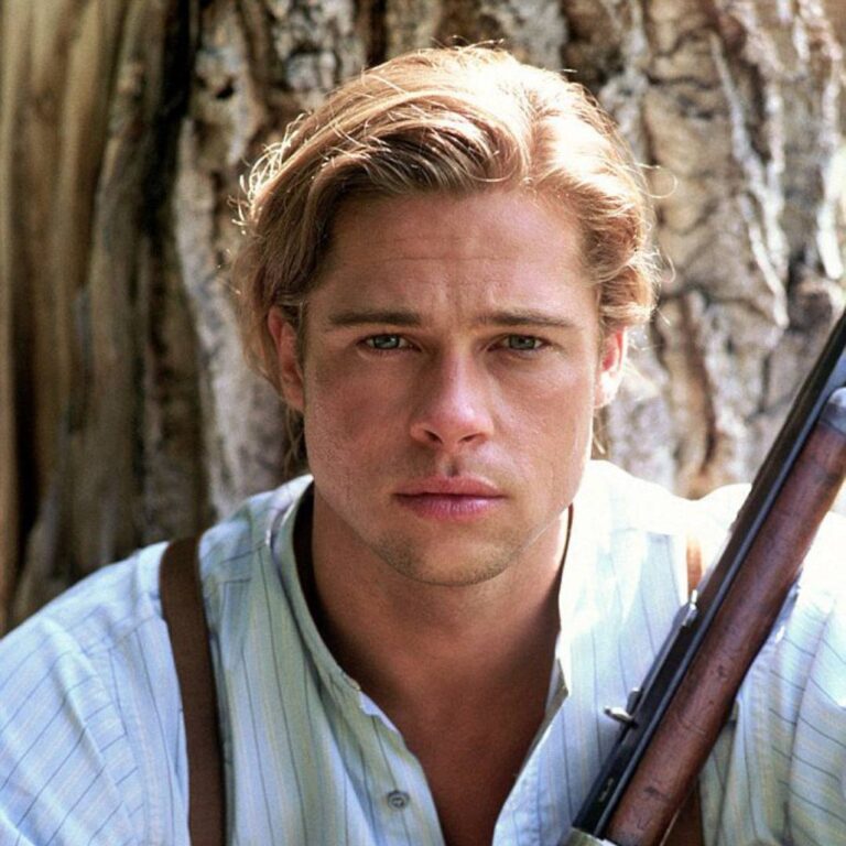 In a scene from Legends of the Fall, Brad Pitt is seen with his long hair flowing down.